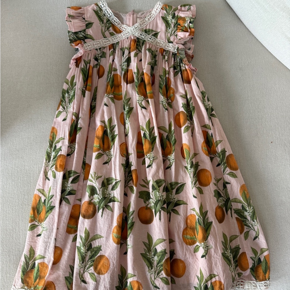 Pink Chicken Kids Blush Dress with cute Oranges print